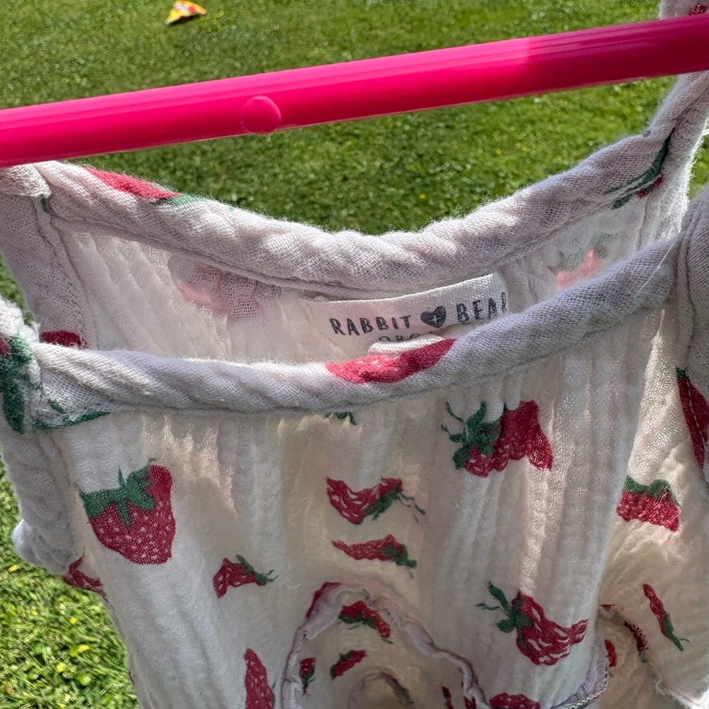 Rabbit + Bear cream with strawberry pattern tank summer dress 3T Organic Cotton - Picture 3 of 4